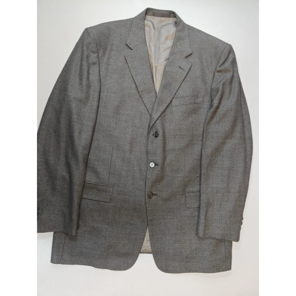Givenchy Vintage Mens Brown Check Blazer Sport Coat 44L Made in USA 3 Button